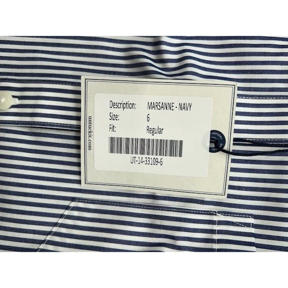 UNTUCKit Marsanne Button Down Shirt Long Sleeve Striped Collared Navy Size 6 NEW - Picture 6 of 6